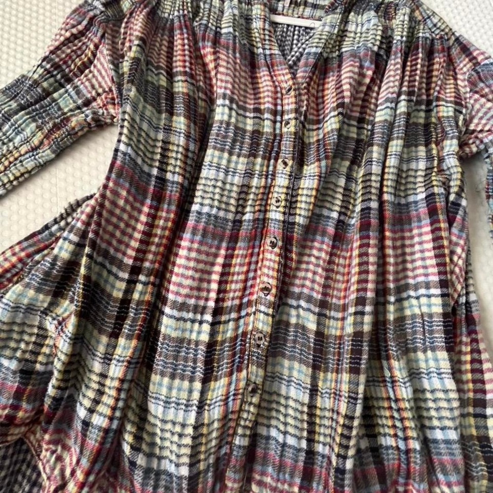 Free People gauze plaid peasant top boho babydoll blouse Size S festival flowy - Picture 4 of 4